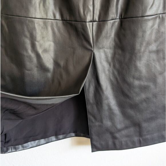 Joe's Doreen Black Cross Seamed Vegan Leather A-line Midi Skirt, size L - Picture 6 of 10